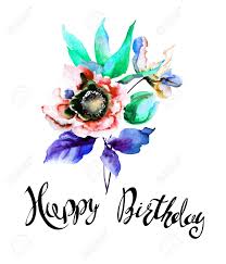 Template For Birthday Card Stylized Spring Flowers With Title