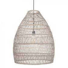 Large Grey Ceiling Light With Rattan