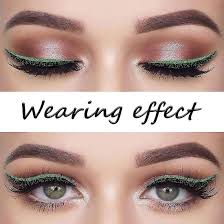 false lashes green glitter eyeliner