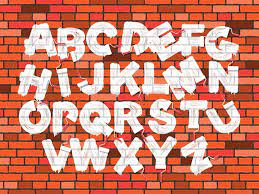 Old Brick Red Wall Background Font Set