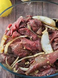 These are stewed in a soy sauce and lemon juice mixture until the beef gets very tender. Bistek Kawaling Pinoy