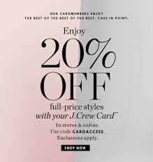 We did not find results for: J Crew Our Exclusive Cardmember Sale Event Continues With 20 Off Milled