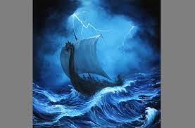 Art Print Lightning Viking Longboat