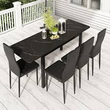 Black Marble Grain Wood Dining Table