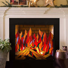 Stained Glass Roaring Fire Screen The