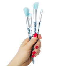4 piece blue makeup brush glitter