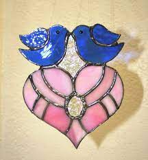 Stained Glass Birds Glass Heart