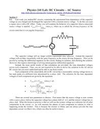 Physics 241 Lab Rc Circuits â Ac Source