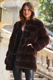 Buy Sosandar Brown Faux Fur Coat From