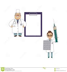 Funny Doctor With Giant Patient Chart And Syringe Stock