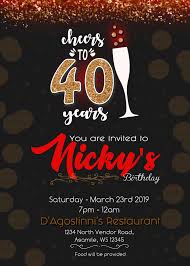 cheers to 40 years birthday invitation