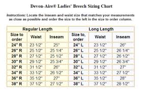 Devon Aire Size Charts