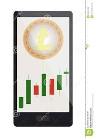 Litecoin Coin With Candlestick Chart On A Phone Screen Stock
