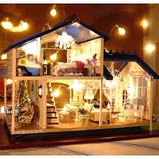 Dollhouse furniture & room items. New Dollhouse Miniature Diy Kit Dolls House With Furniture Diy Handcraft Miniature Voice Activated Led Light Lamp Music With Cover Provence Dollhouse Walmart Canada
