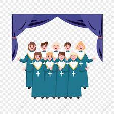 cartoon hand drawn church choir blue