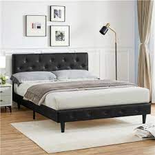 queen size faux leather platform bed