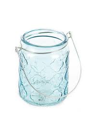 blue tint glass jar candle holder with