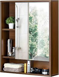 Choochoo Bathroom Wall Mirror Cabinet Medicine Cabinet With Single Door And Adjustable Shelf Over The Toilet Space Saver Storage Cabinet Walnut
