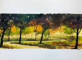 Large Forest Watercolor Painting