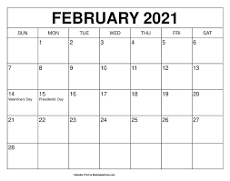 Optionally with marked federal holidays and major observances. February 2021 Print Calendar Calendar Printables Free Calendar Template