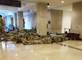National guard troops were allowed back inside the us capitol to rest on thursday evening after a request to move them to a nearby car park the troops have been pictured resting and sleeping in capitol hallways while on their break, but return to a local hotel once their long shifts are over. Video Photos National Guard Sleeping In Capitol Building Insider Paper