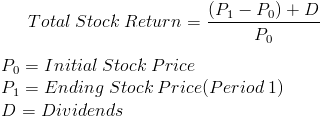 total stock return formula with