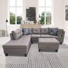 square arm linen sectional sofa