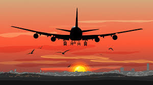 sunset airplane landing digital art 4k