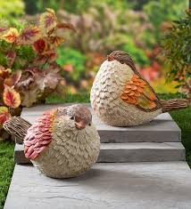 Our Set Of 2 Autumn Bird Garden Statues