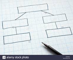 Blank Organisation Flow Chart Drawn On Square Graph Paper Stock
