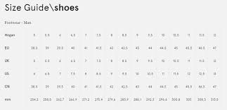 Size Chart Of Hogan Shoes For Women And Men Men And Women