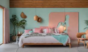 Bed With A Blue And Pink Bedding
