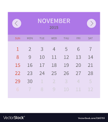 Calendar Monthly November 2015 In Flat Design Vector Image