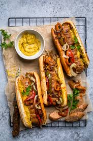 vegan sausage and peppers sandwich