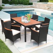 Tozey 7 Piece Acacia And Wicker Outdoor