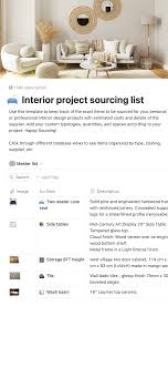 interior project sourcing list notion