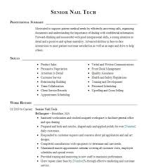 senior nail tech resume sle