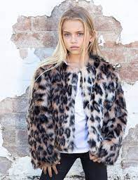 Kids Leopard Print Faux Fur Jacket