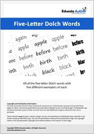 5 Letter Dolch Sight Vocabulary Words Educate Autism