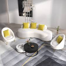White Velvet Upholstered Curved Sofa