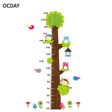 Us 6 89 25 Off Ocday Cartoon Owl Monkey Children Room Trees Height Measure Stickers For Kids Height Chart Ruler Decals Nursery Decoration Hot In