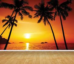 Palm Trees Sunset Ocean Beach Wallpaper