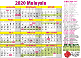 Malaysia 2020 calendar with holidays. 2020 Calendar Malaysia Kalendar 2020 Malaysia