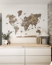 Wood World Map Scandinavian Home Decor
