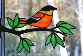 Chippaway Art Glass Window Frame Birds