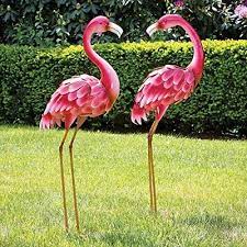 2 Pcs Flamingo Metal Sculpture Garden