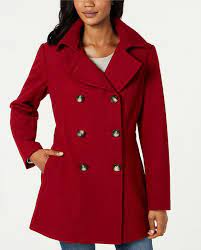 Wool Double Ted Pea Coat Red Color