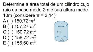 calculo da área total de um cilindro