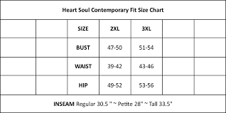 Heart Soul Contemporary Fit Size Chart Plus Size Mates