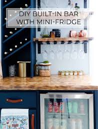 diy built in bar with mini fridge